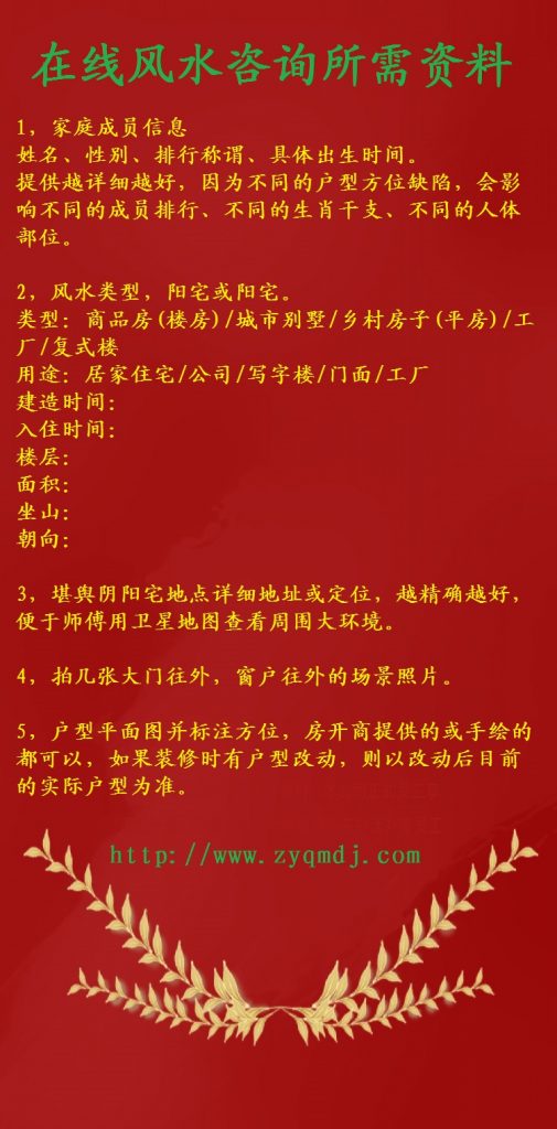 在線風水所需資料